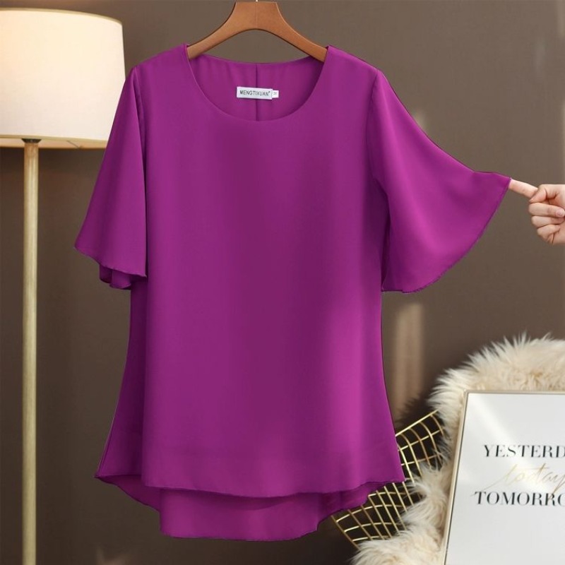 우아한 플러스 사이즈 실크 블라우스 반팔 라운드 넥 루 - Silk Blouse 리뷰 및 가격