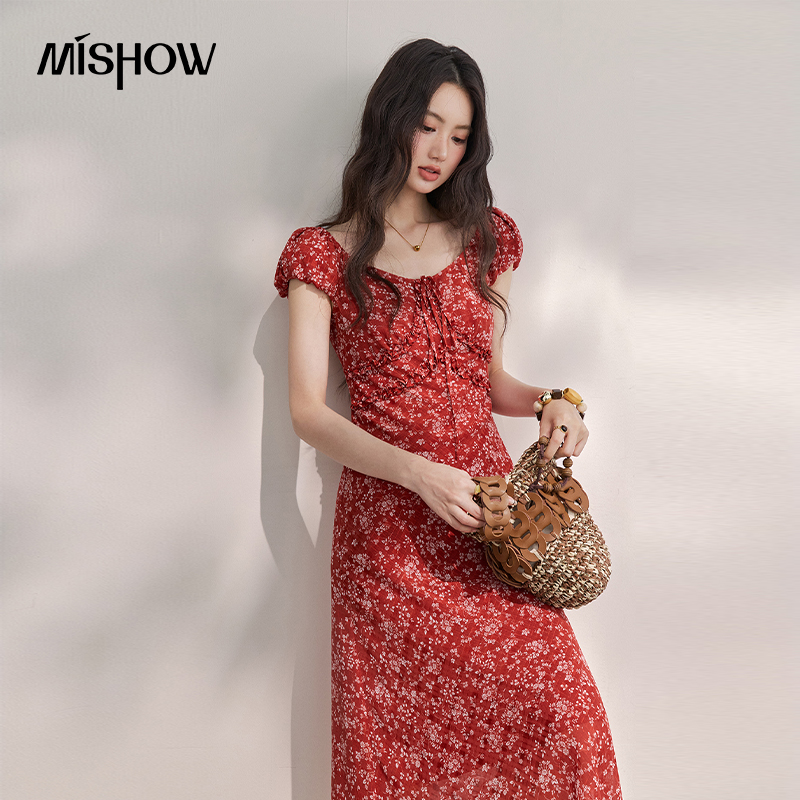 MISHOW 여성용 빈티지 레드 꽃무늬 쉬폰 미디 드레 - Women'S Red Formal Wear 리뷰 및 가격