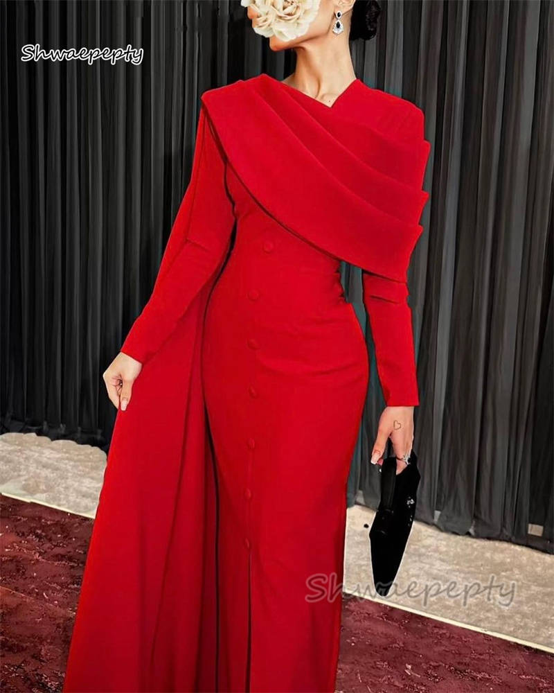 우아한 레드 정장 드레스 이브닝 가운 긴 소매 프론트  - Women'S Red Formal Wear 리뷰 및 가격