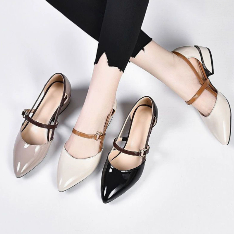 여성 투톤 슬링백 슈즈 포인티드 토 블록 힐 펌프스 편 - Pump Heel Block 리뷰 및 가격