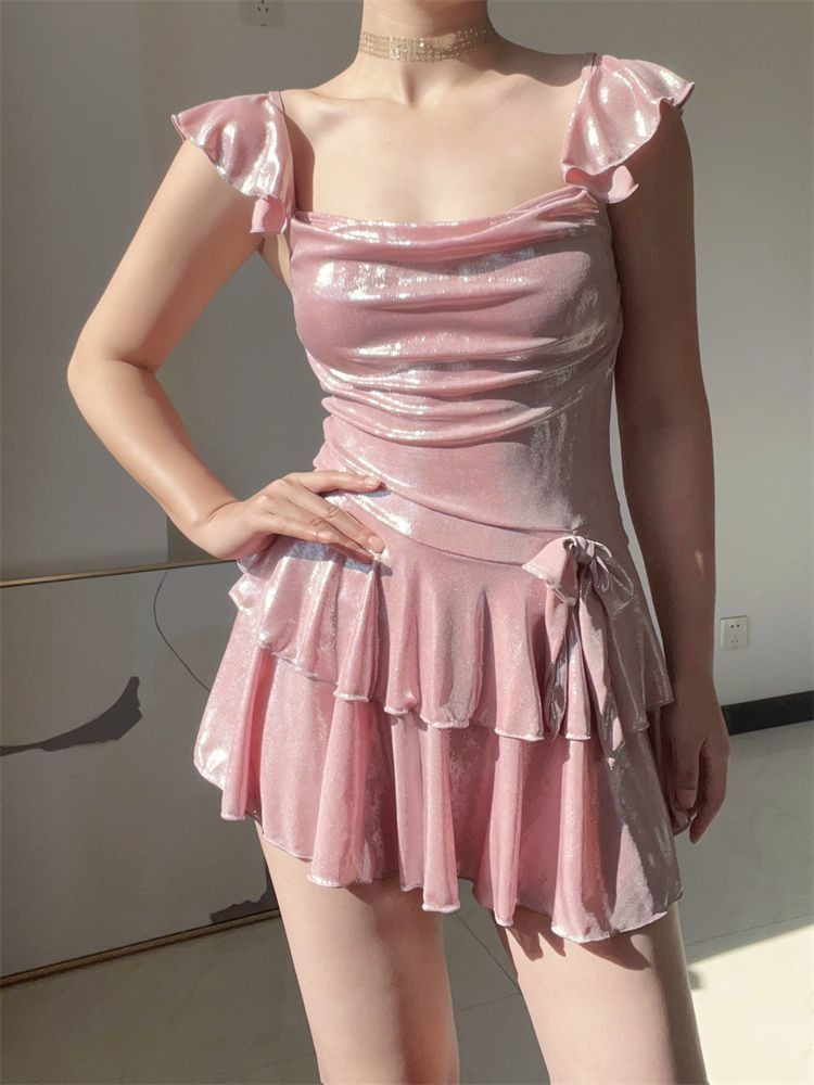 화려한 광택 핑크 수영복 여성용 러치드 탱키니 탑과 스 - Womens Suit 리뷰 및 가격